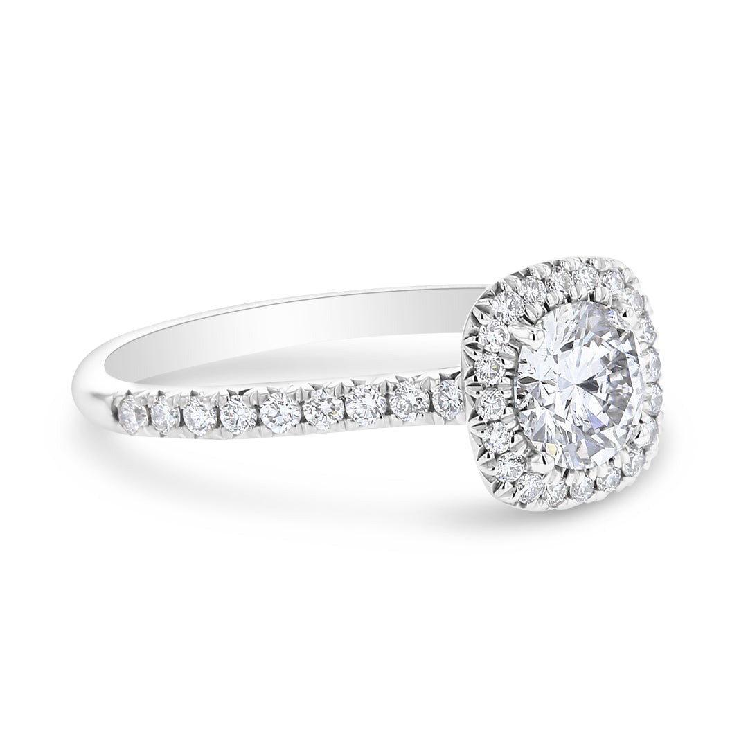 Cushion Halo Engagement Ring With Pave Shank