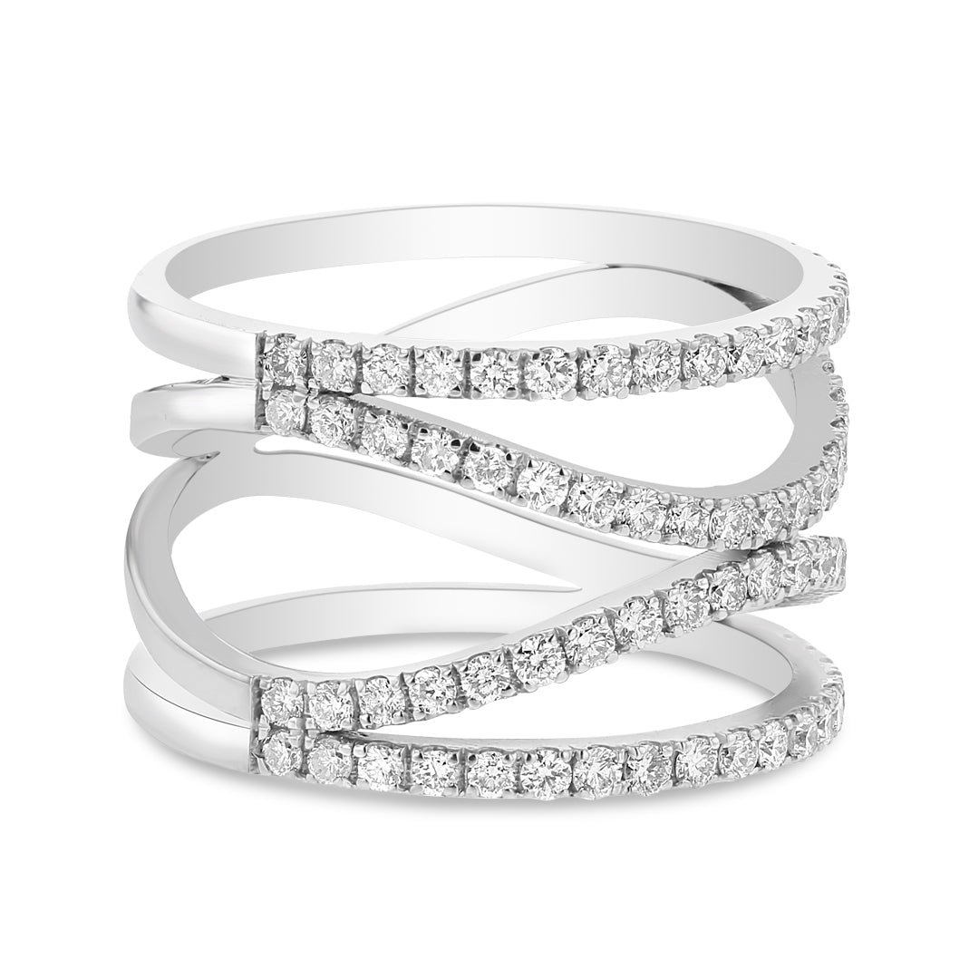 Wide Double Row Pave Diamond Abstract Band