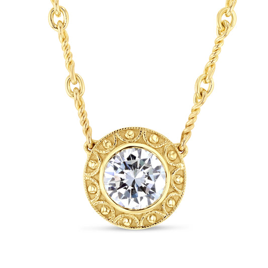 Diamond Bezel Set Necklace with Crescent Silhouette Details