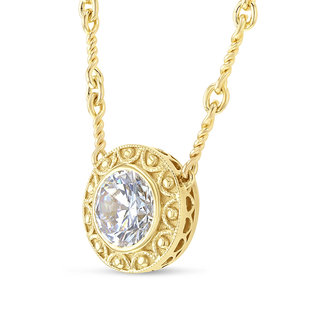Diamond Bezel Set Necklace with Crescent Silhouette Details