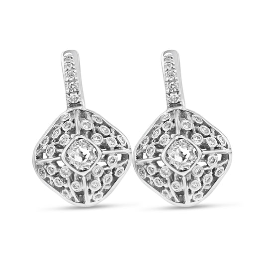 Diamond Cushion Drop Earrings With English Clasp